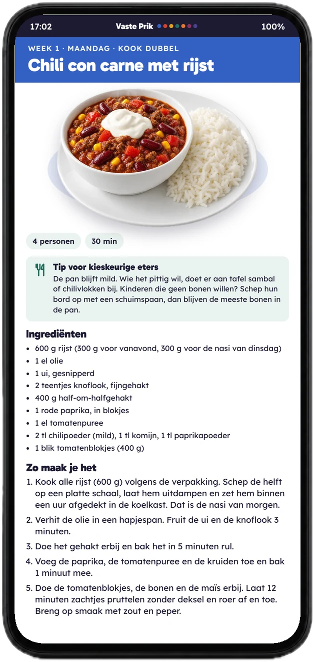 Recept chili con carne op een telefoon