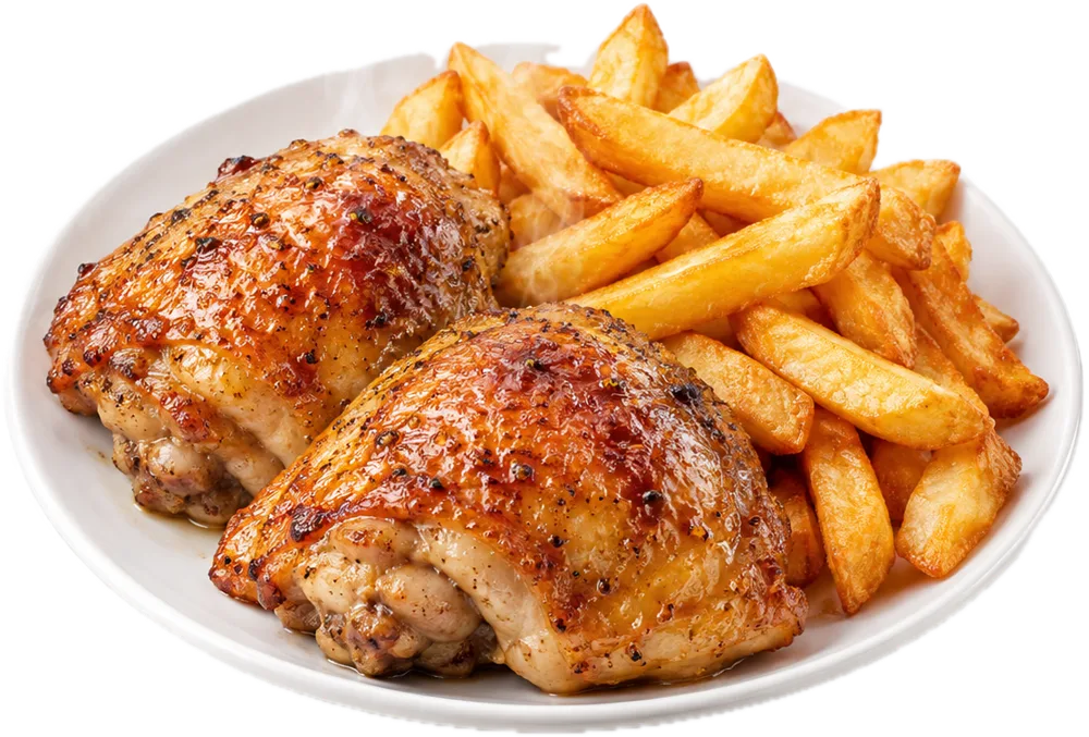 Kip met frietjes en appelmoes
